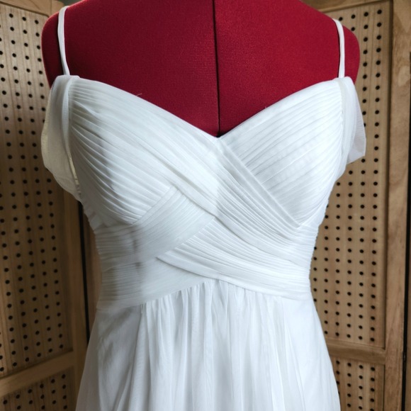 Galina 4 Wedding Dress Tulle A Line Swag Sleeve Classic Gown Strapless Pleated - Picture 8 of 10